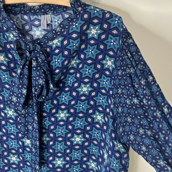 ANTHROPOLOGIE BLANK LONDON Marion Geometric Blue Tie Neck Tunic Dress Size XL - Picture 8 of 16